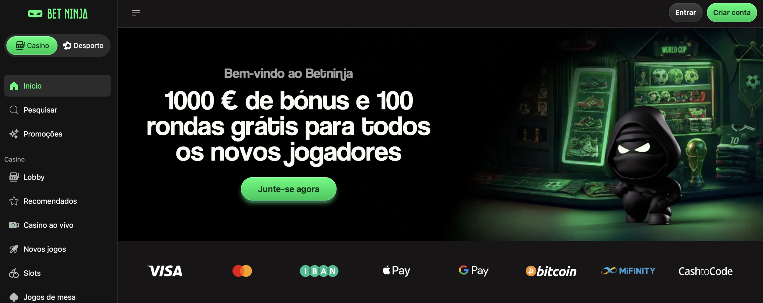 BetNinja: Bónus de 1.000€ + 100 Rodadas Grátis e Pagamentos Rápidos